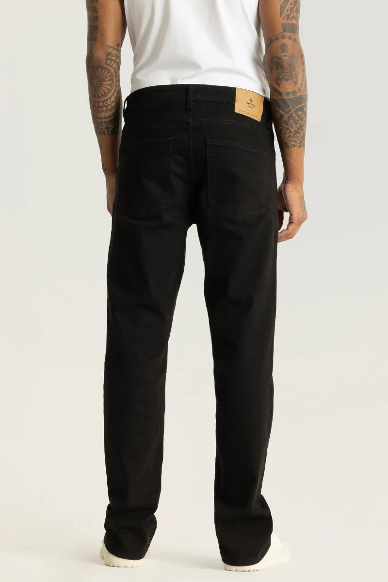 Vertex Black Plain Straight Fit Jeans