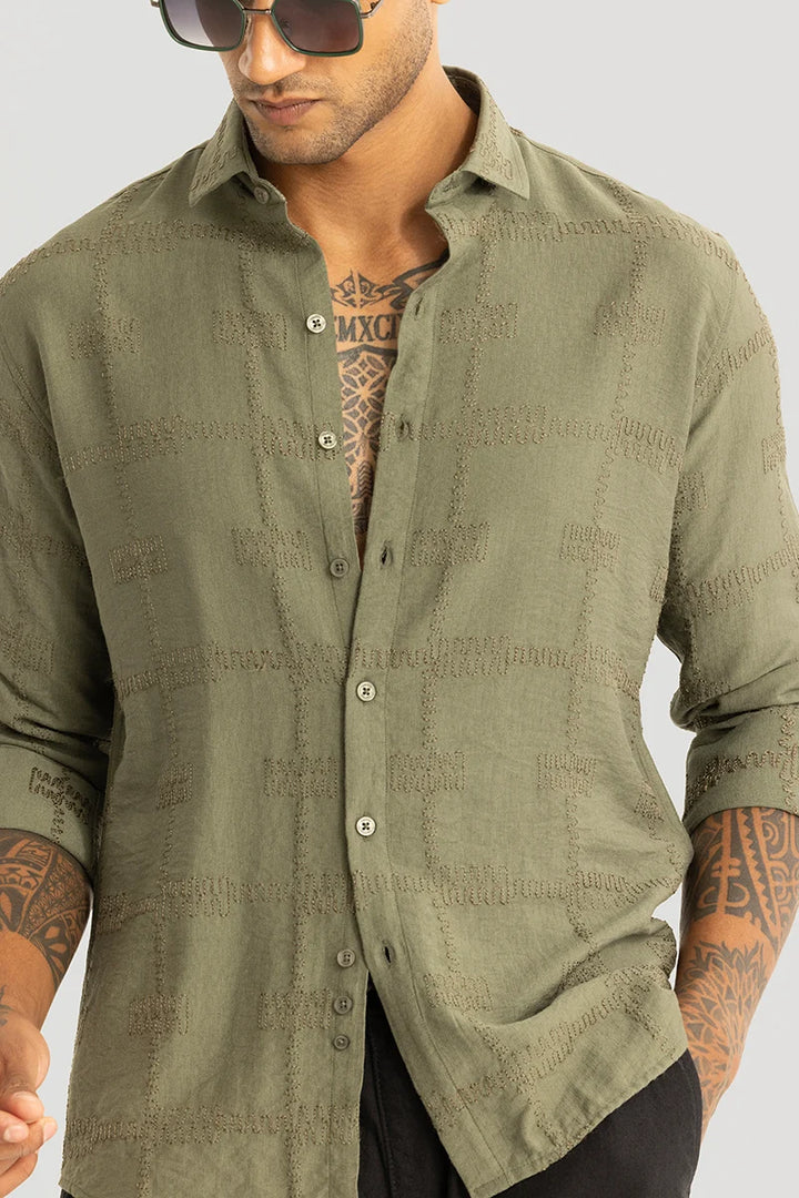 Pauline Olive Embroidered Shirt