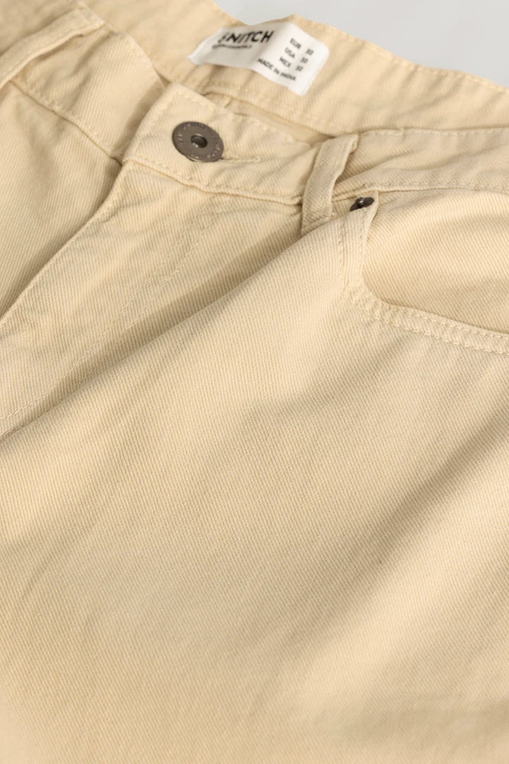 Etienne Cream Plain Relaxed Fit Jeans