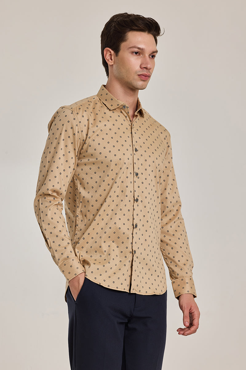 Beige Geometric Slim Fit Shirt