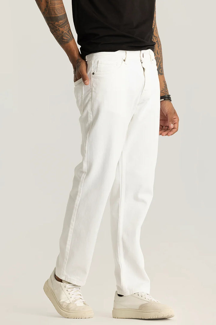 Etienne White Plain Relaxed Fit Jeans