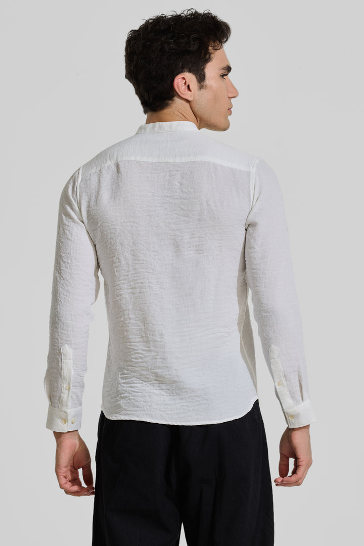 White Mandarin Textured Shirt