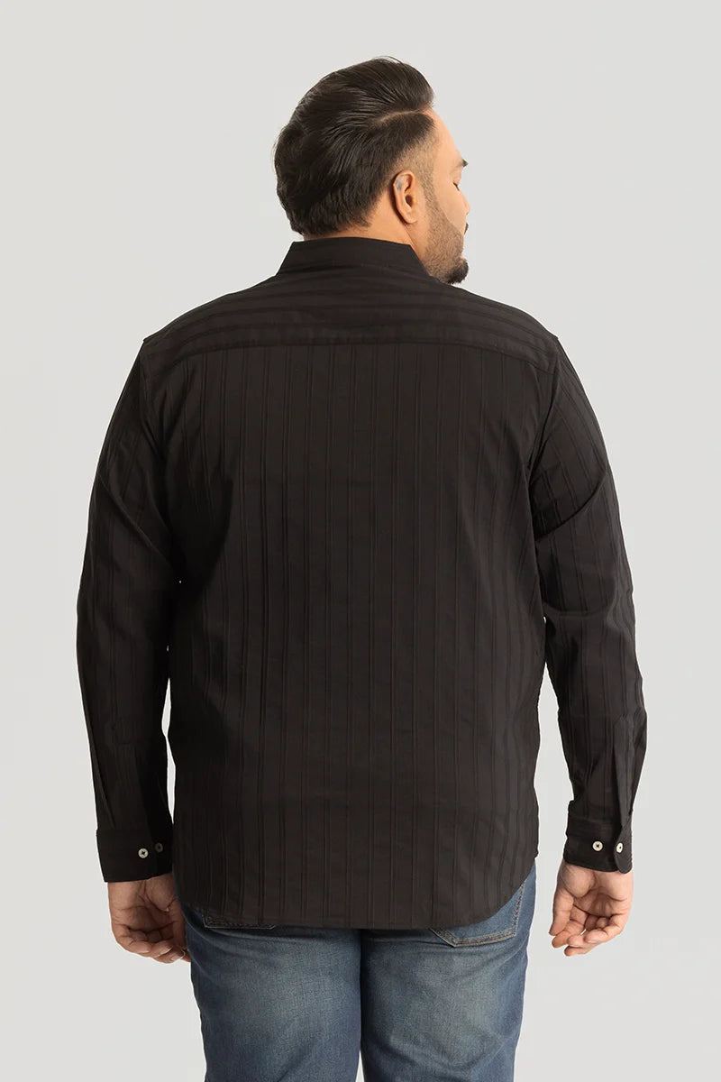 Black Self Stripe Textured Plus Size Shirt