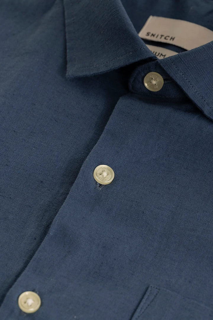 Claudio Blue Plain Linen Shirt