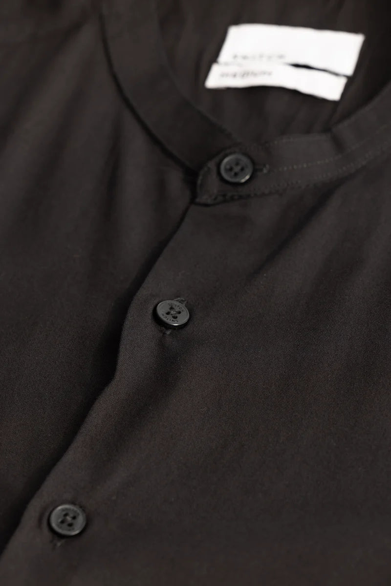 Black Mandarin Collar Shirt