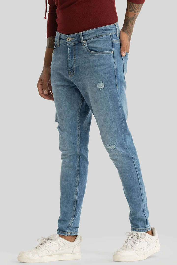 Electric Blue Distressed Skinny Fit Jeans