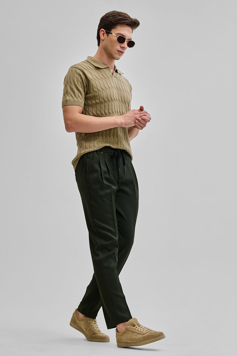 Olive Textured Relaxed Fit Trousers