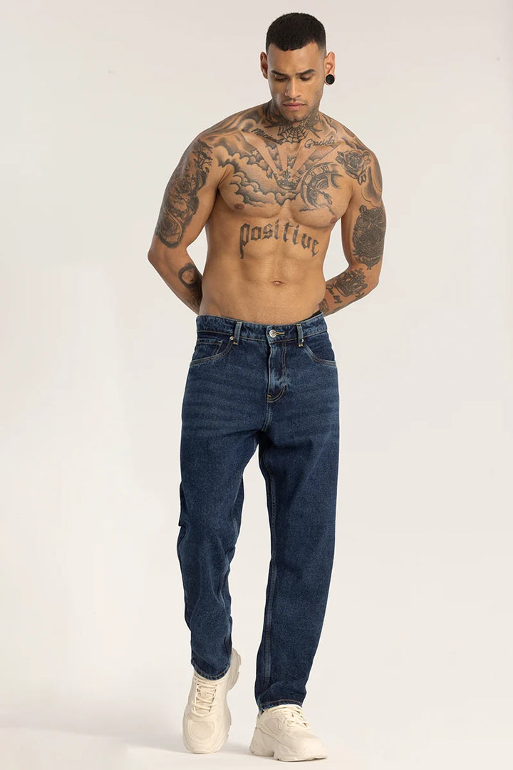 Dark Blue Plain Baggy Fit Jeans