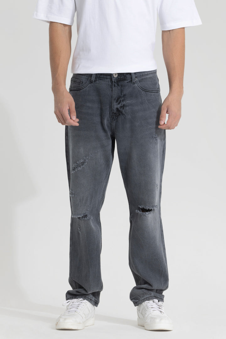 Ash Grey Distressed Relaxed Fit Jeans