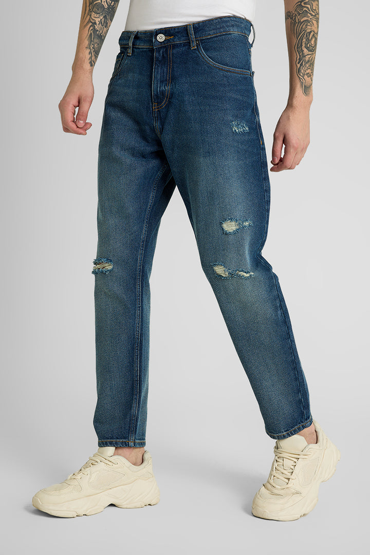 Dark Blue Distressed Baggy Fit Jeans