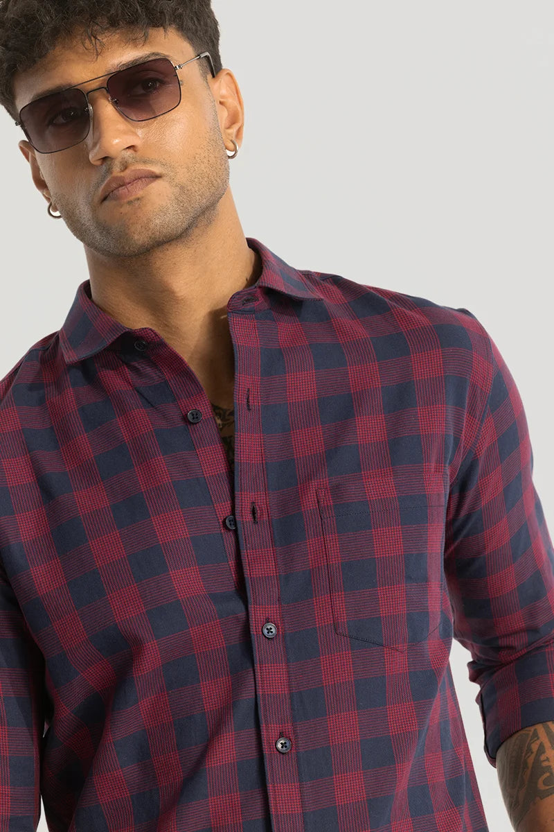 Navy Slim Fit Checks Shirt