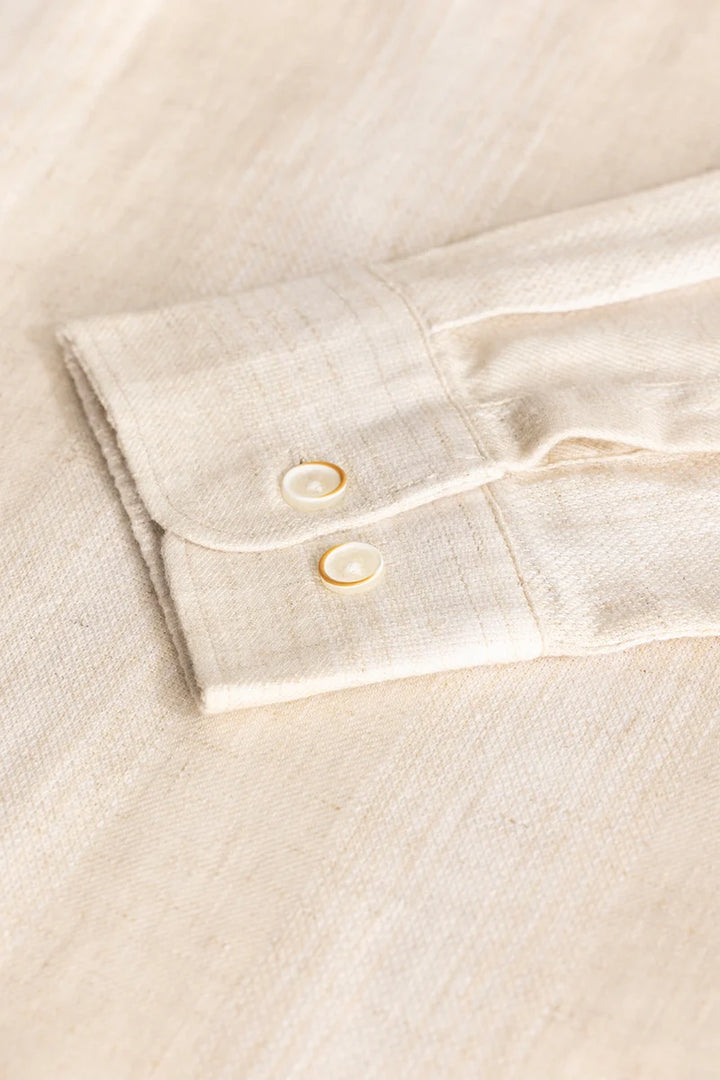 Cream Stripes Linen Blend Shirt