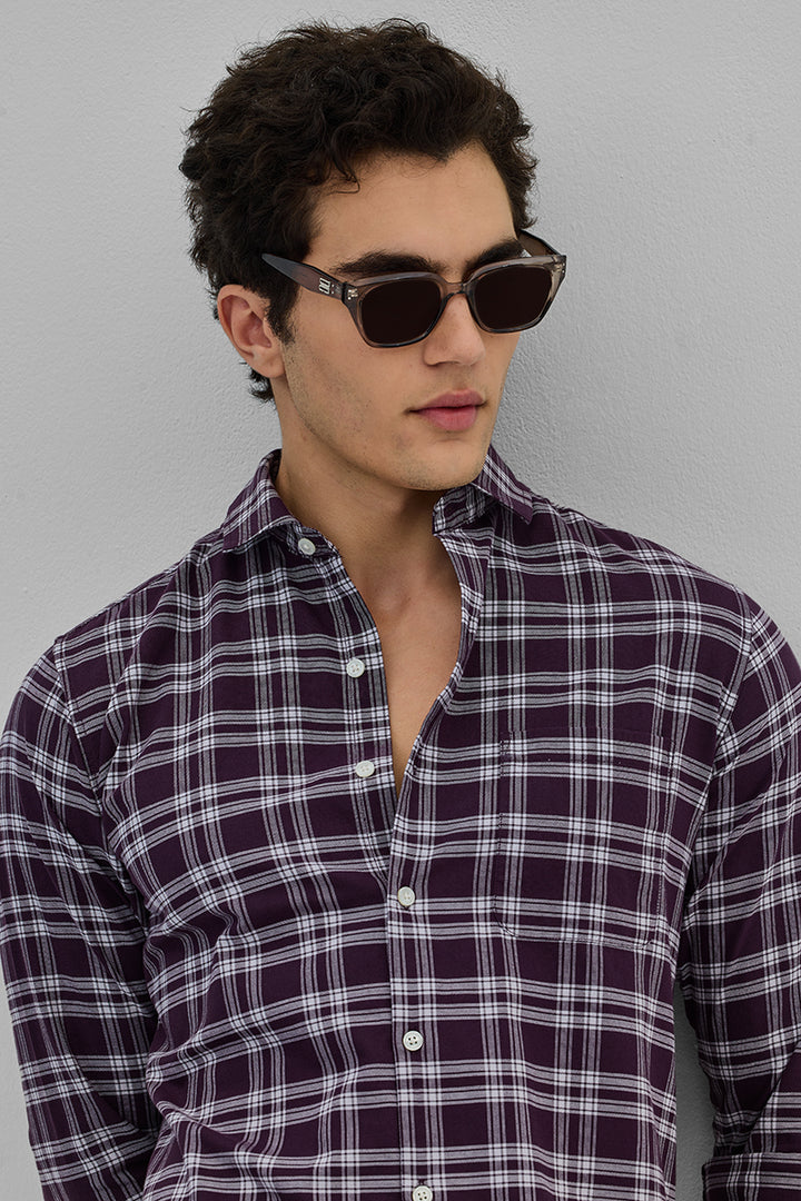 Purple Gingham Slim Fit Shirt