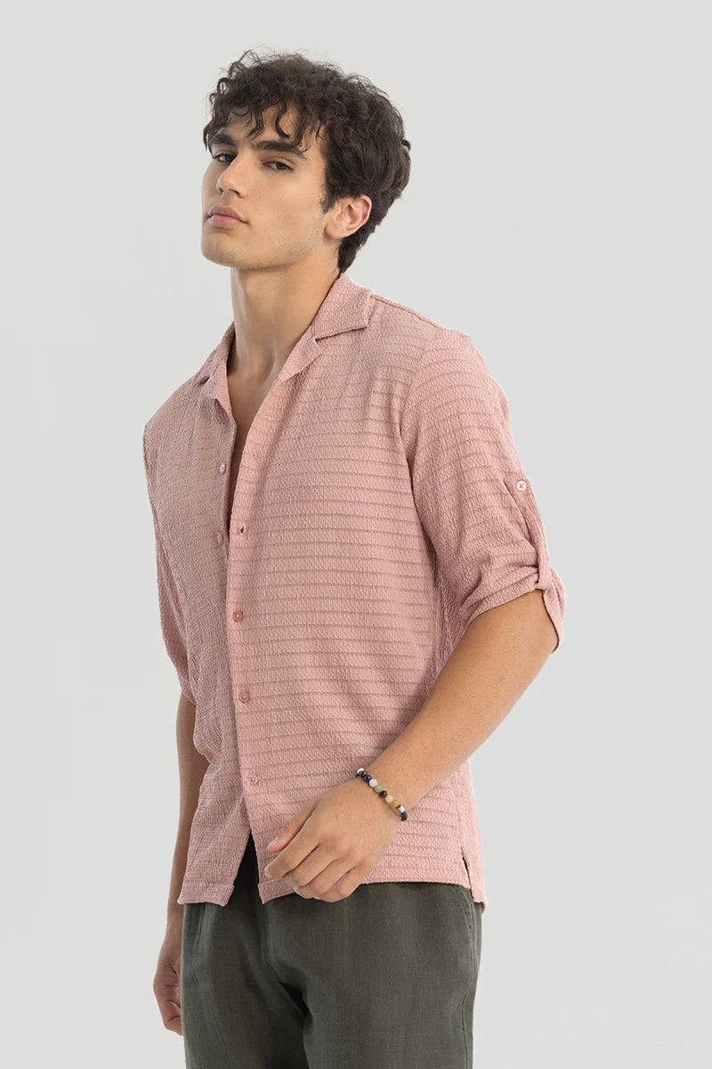 Pink Self-Design Cuban Shirt