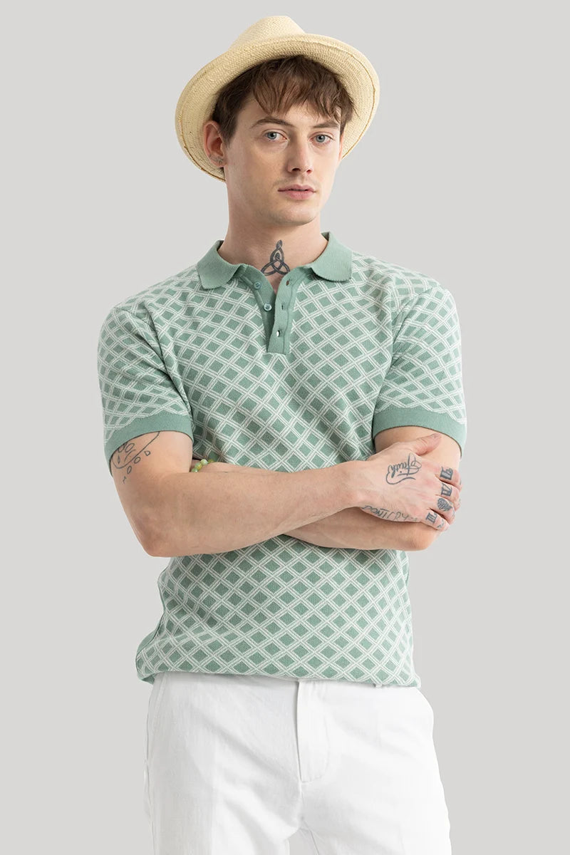 Gianna Green Geometric Polo T-Shirt