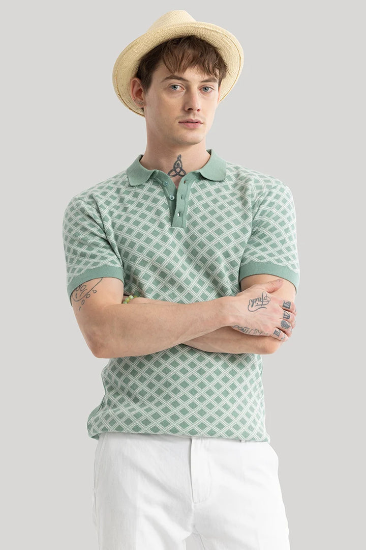 Gianna Green Geometric Polo T-Shirt