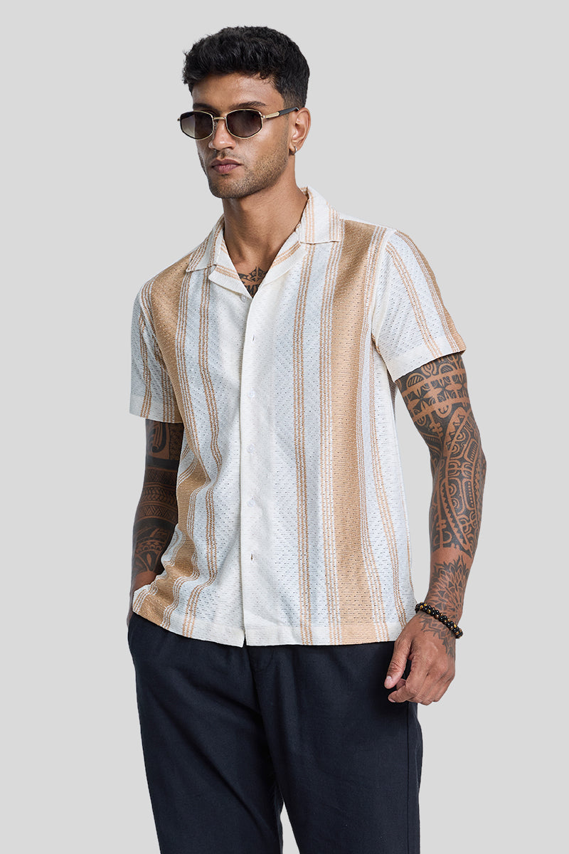 Beige Stripes Crochet Shirt