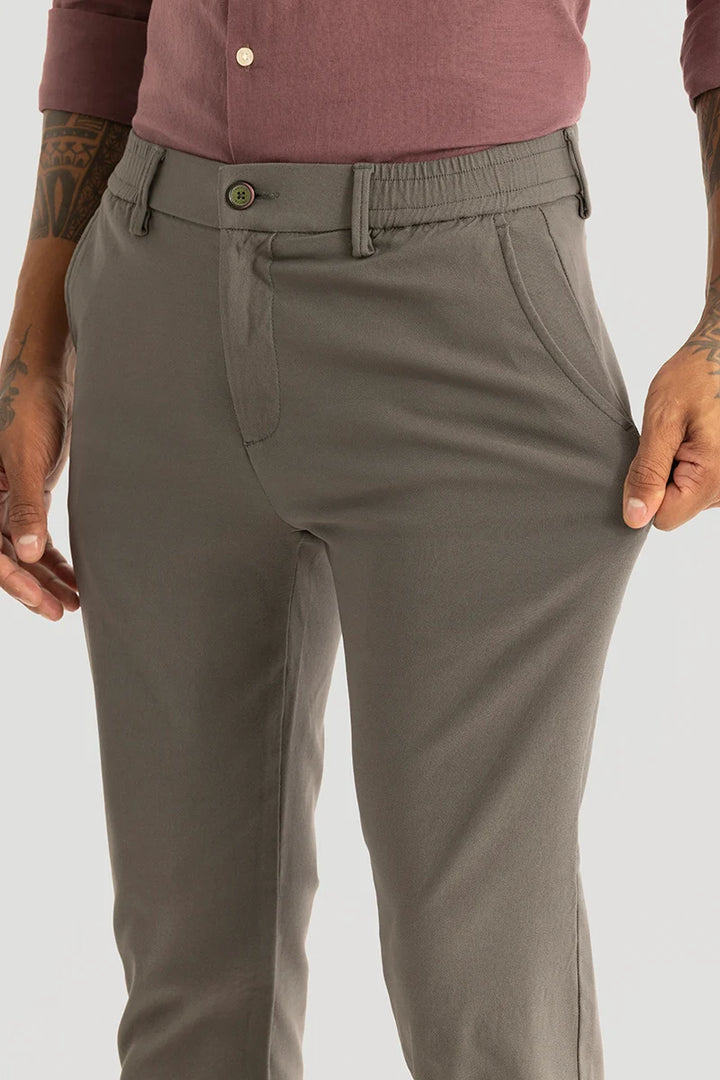 Ludovica Olive Plain Slim Fit Stretch Trousers