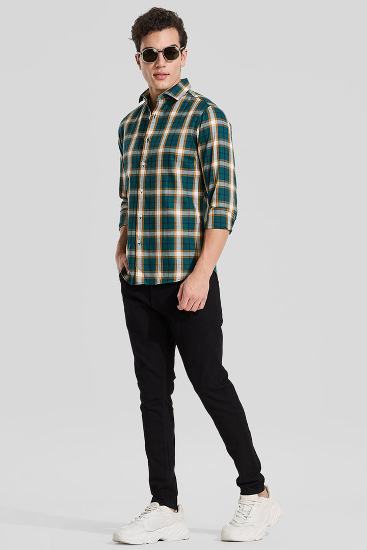 Dark Green Checks Slim Fit Shirt