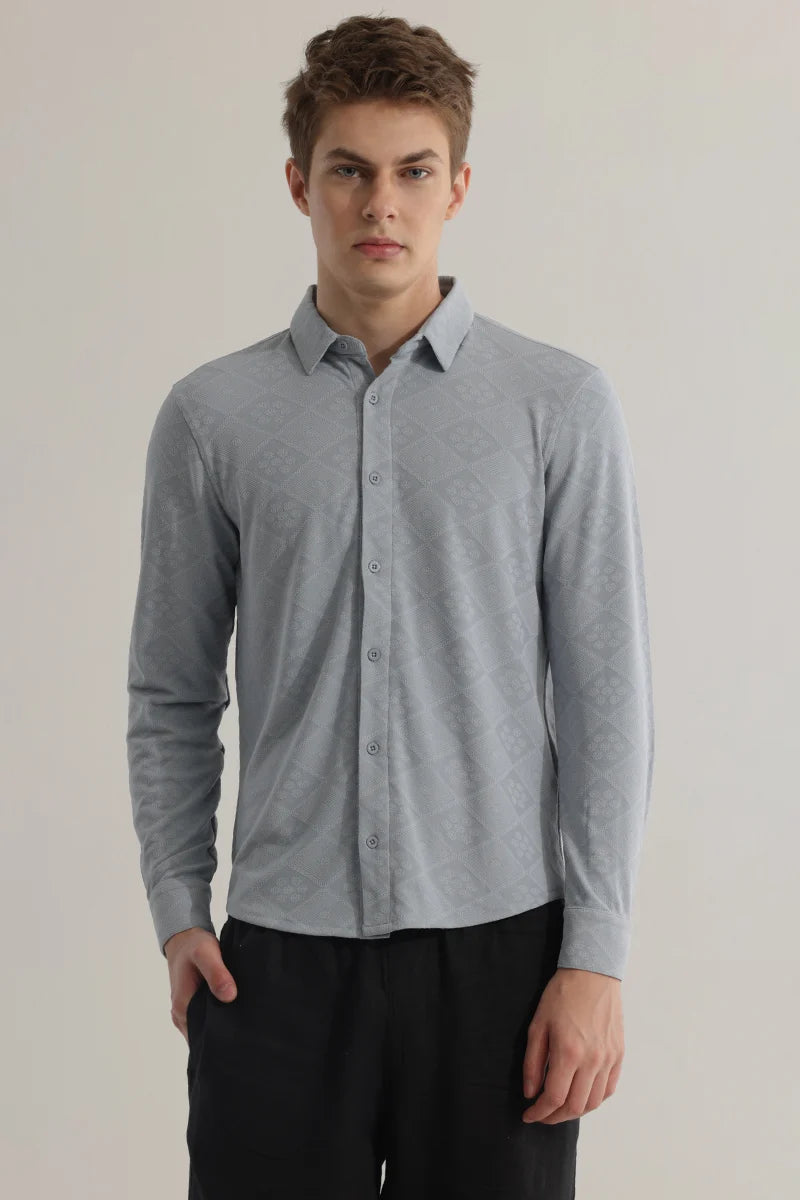 IntricWeave Grey Self-Design Shirt