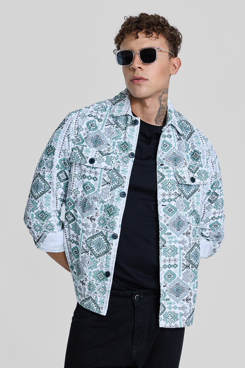 Green Geometric Corduroy Jacket