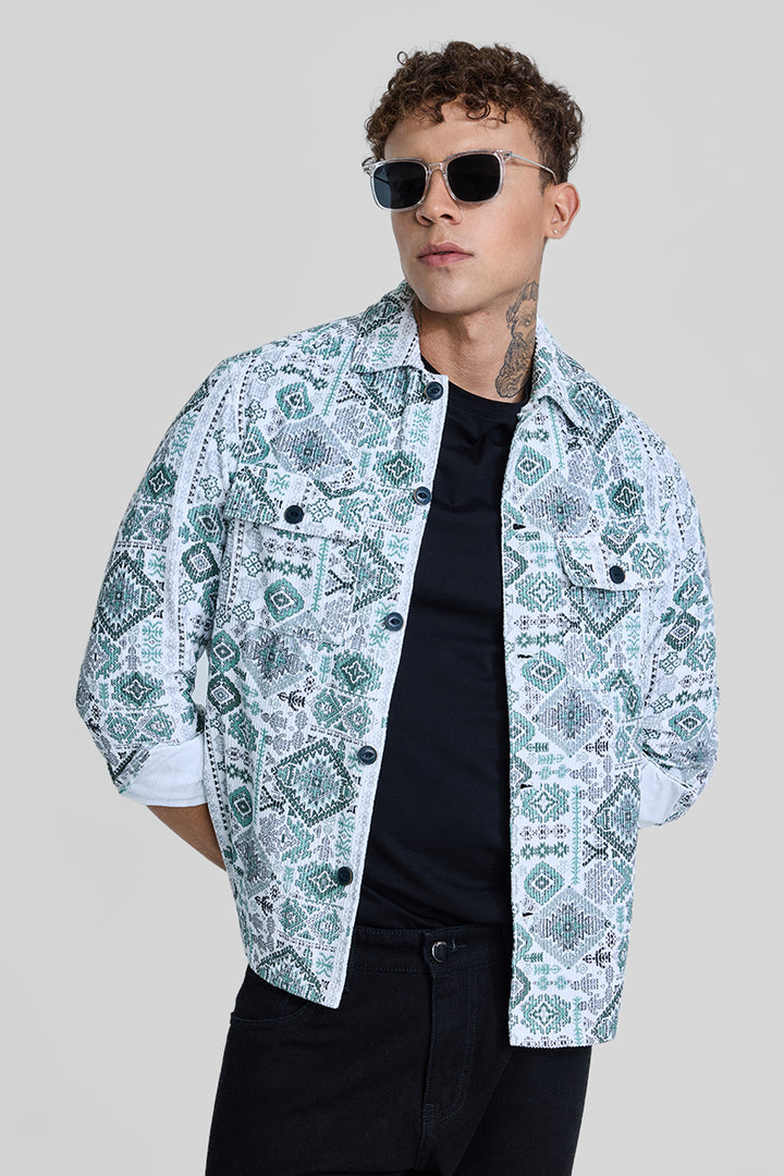 Green Geometric Corduroy Jacket