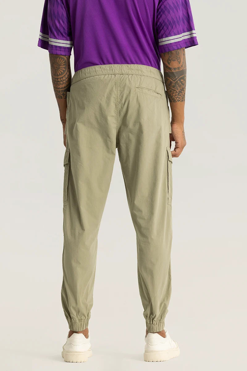 Realm Light Green Plain Regular Fit Cargo Pants