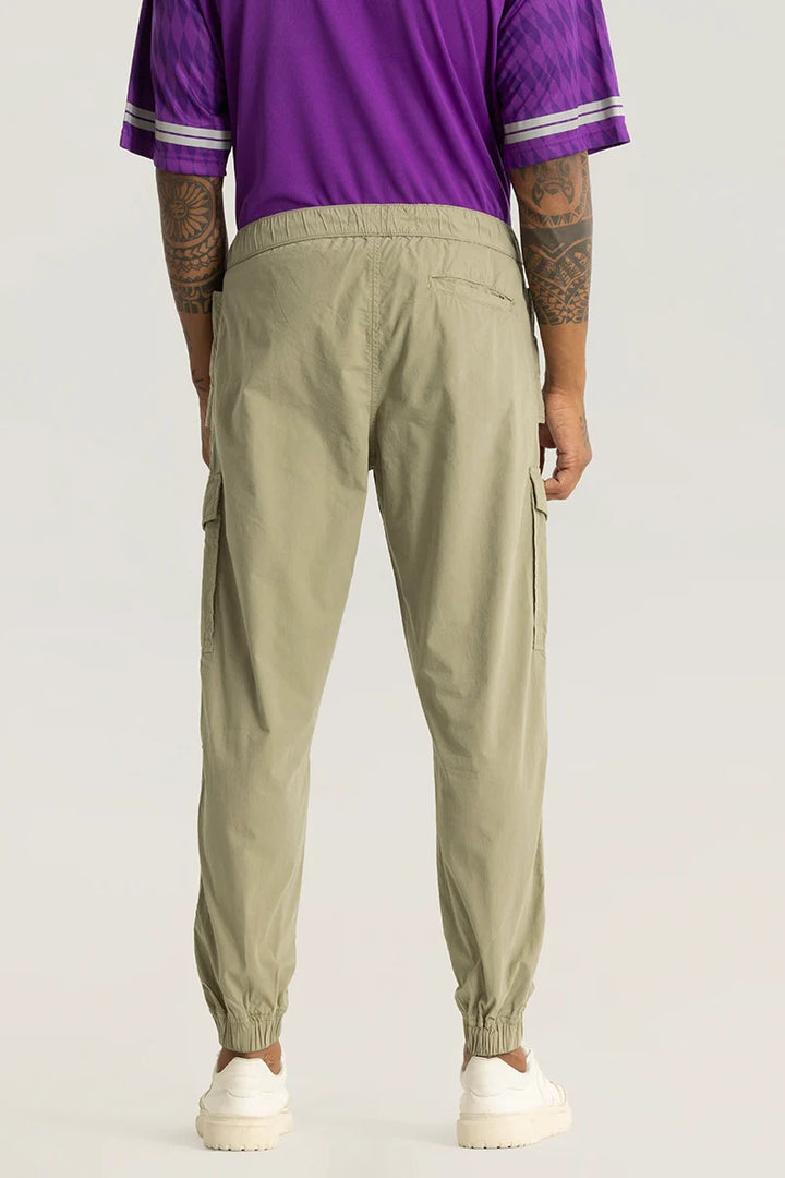 Realm Light Green Plain Regular Fit Cargo Pants