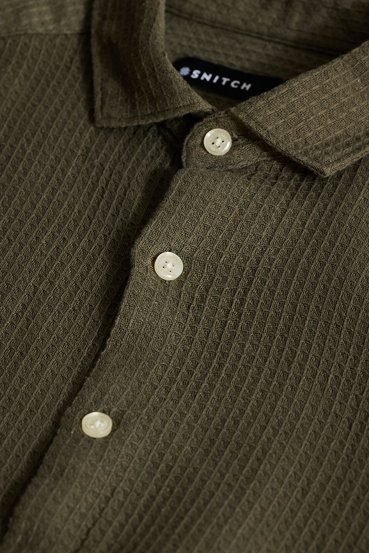 Olive Slim Fit Textured Shirt