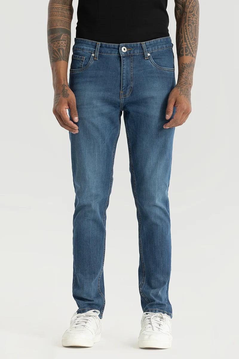 Slick Dark Blue Plain Slim Fit Jeans