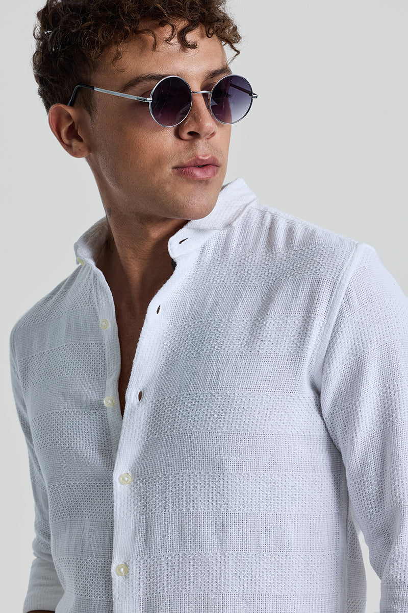 White Textured Slim Fit Shirt