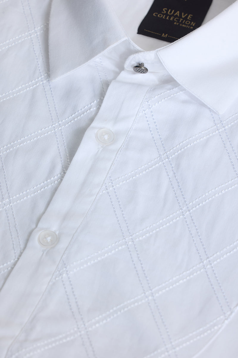 White Embroidered Slim Fit Shirt