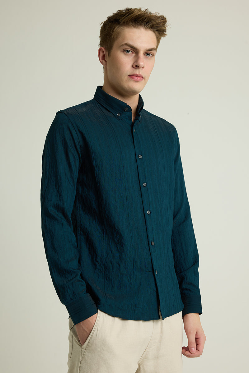 Teal Textured Slim Fit Shirt