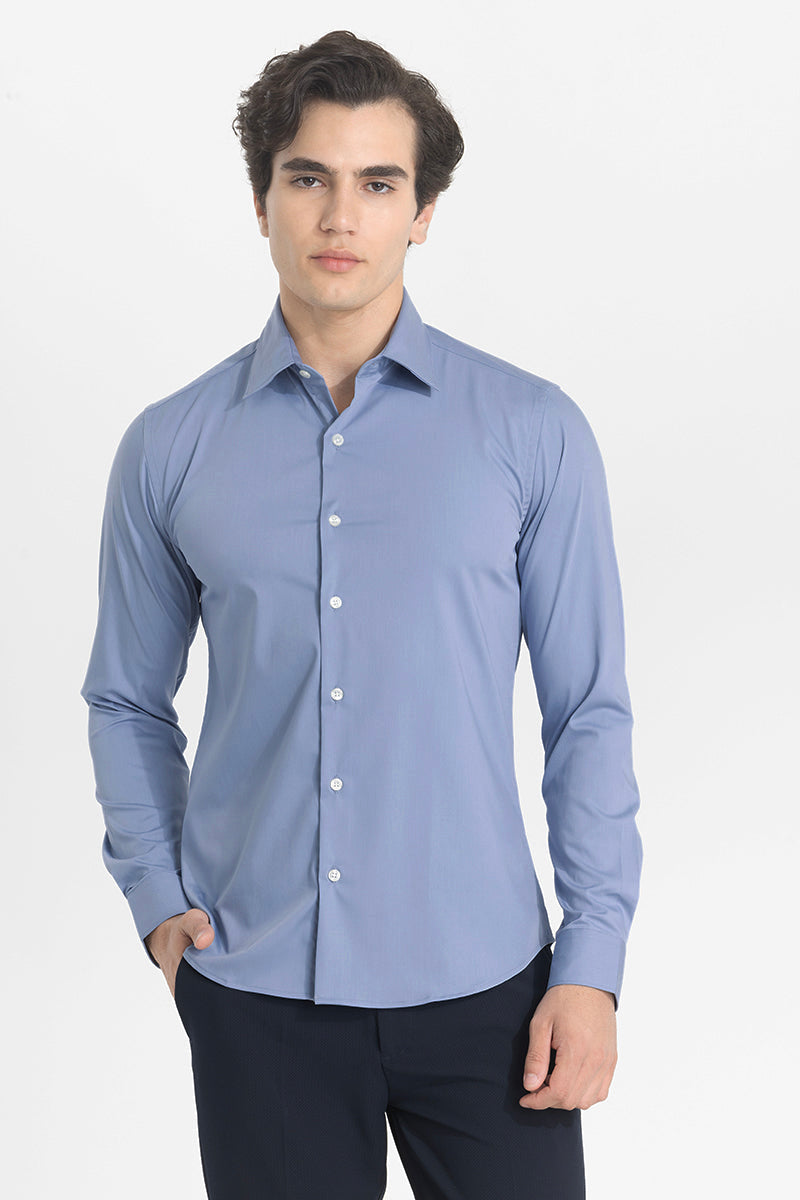 Blue Slim Fit Stretch Shirt