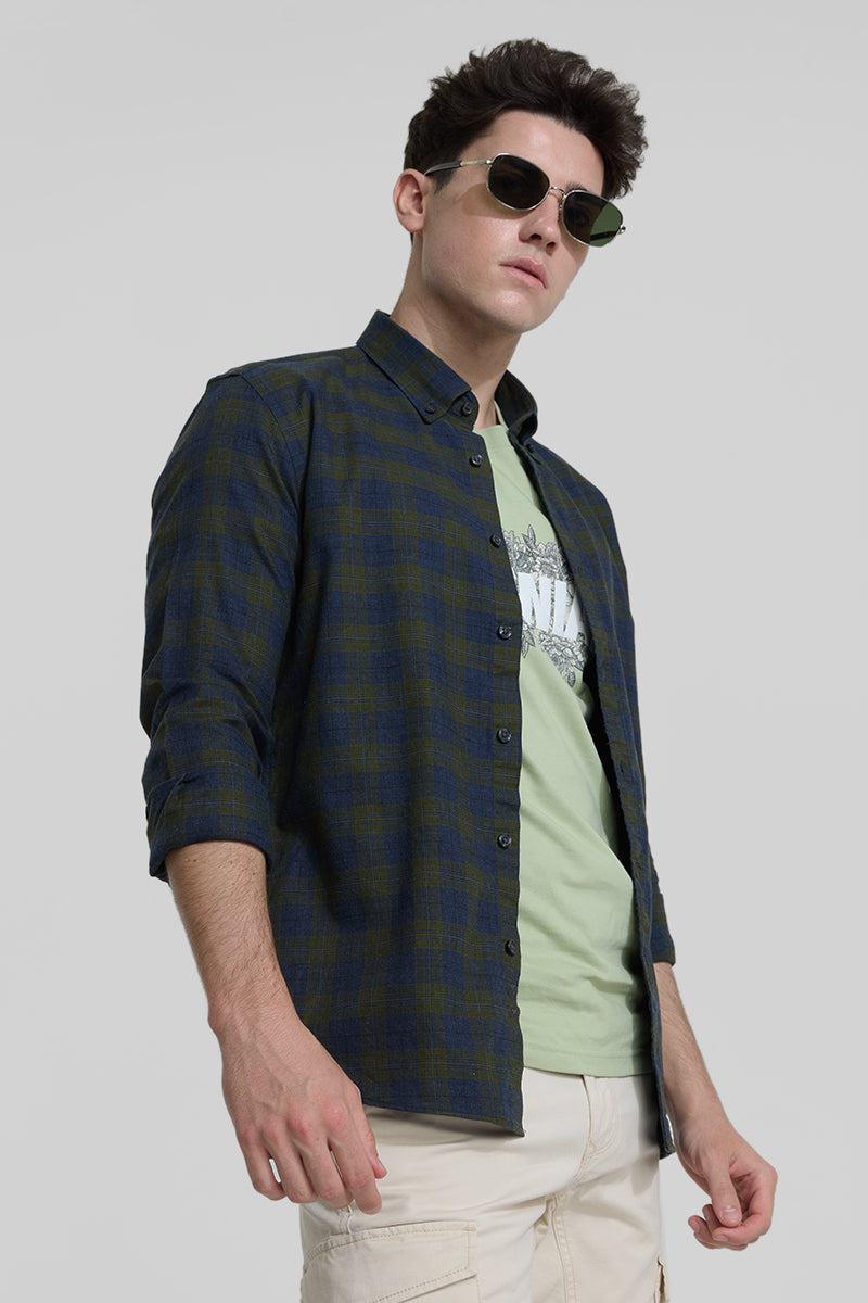 Olive Checks Slim Fit Shirt