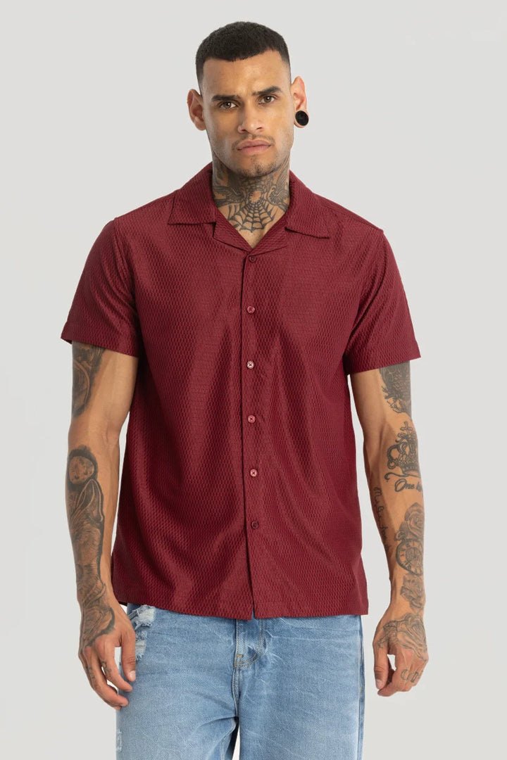 Maroon Cuban Textured shirt