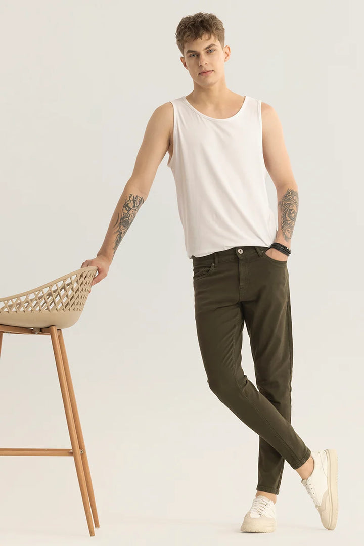 Quantum Olive Plain Skinny Fit Jeans