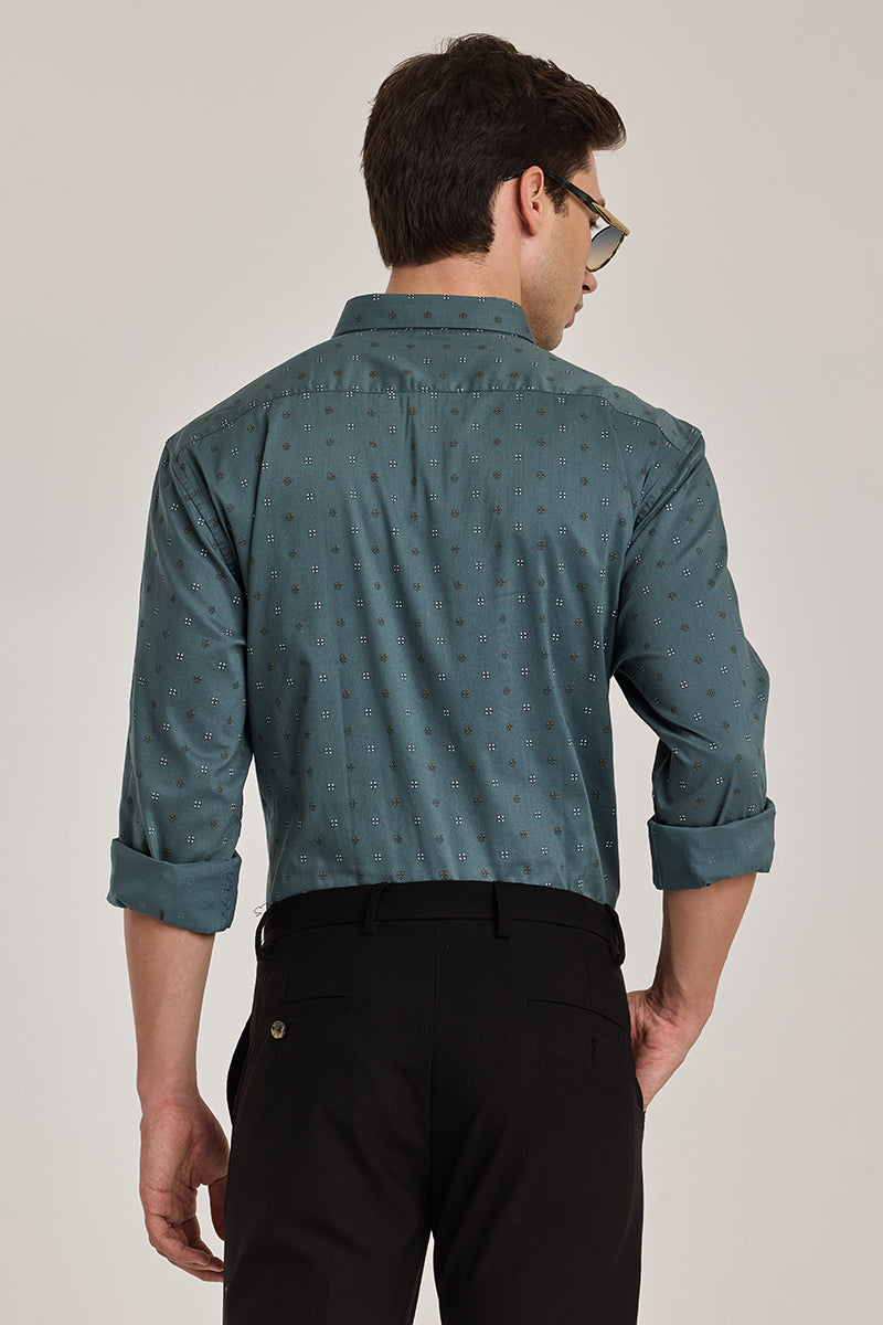 Teal Geometric Slim Fit Shirt