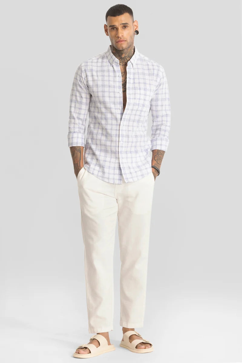 Light Blue Checks Linen Blend Shirt