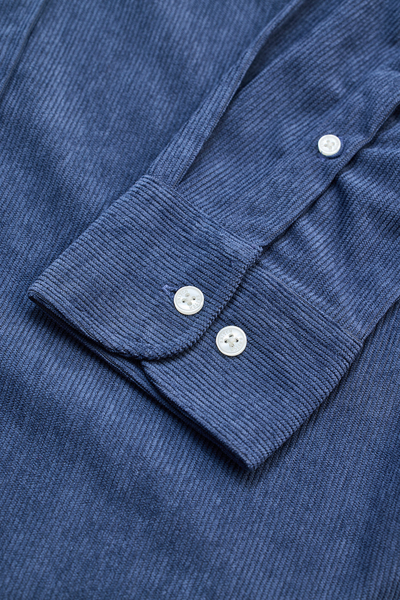 Blue Slim Fit Corduroy Shirt