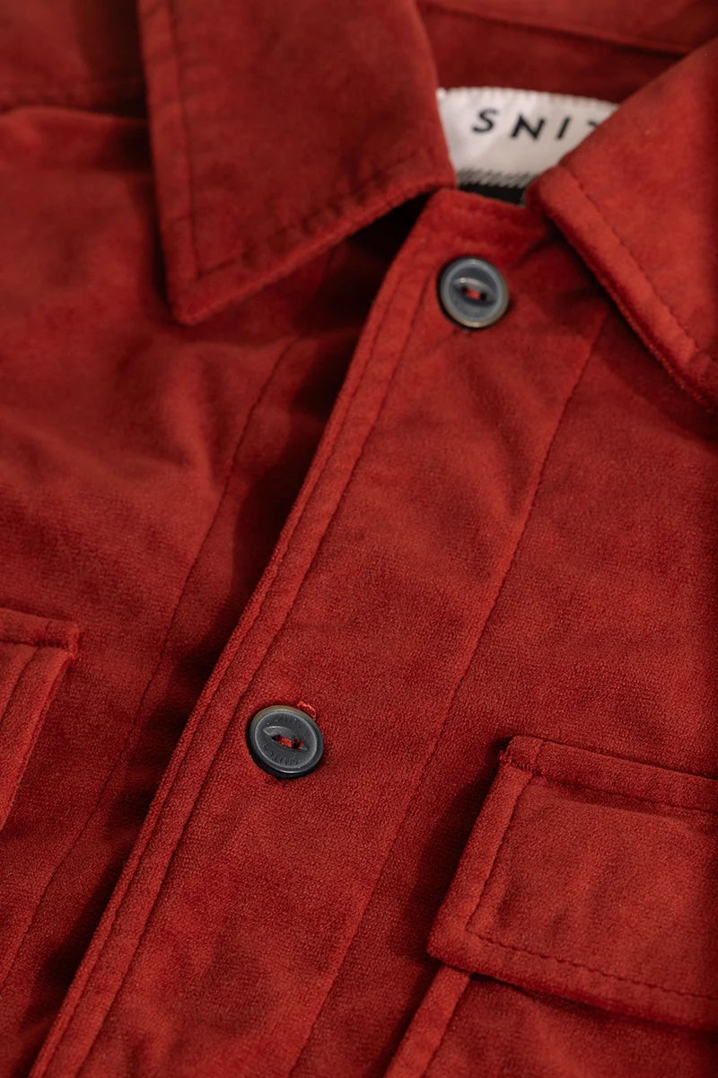 Red Suede Double Pocket Overshirt