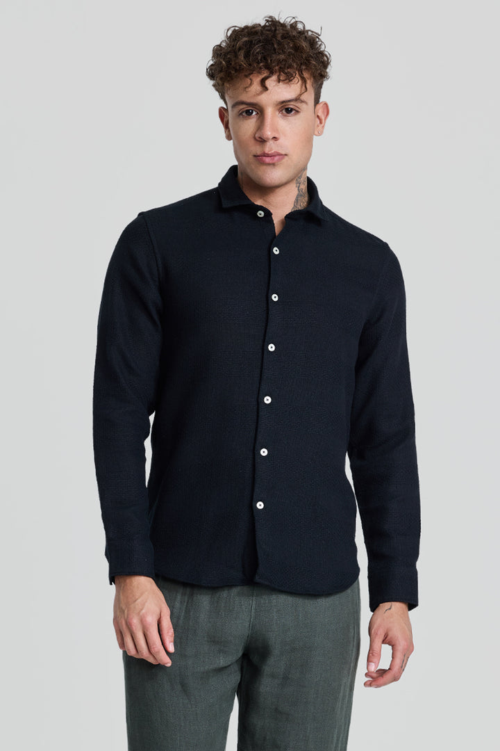 Black Textured Slim Fit Shirt