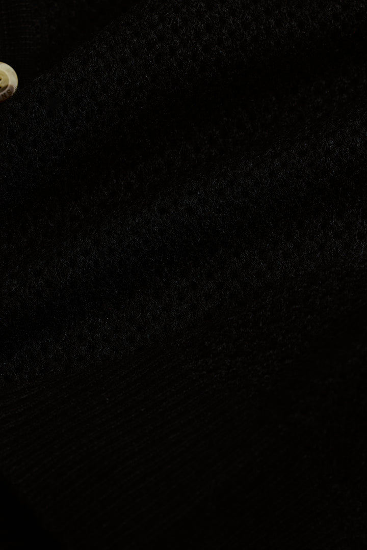 Black Colourblocked Knitted Polo T-Shirt