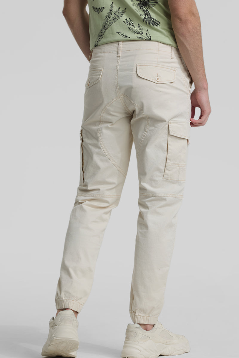 Cream Slim Fit Cargo Pants