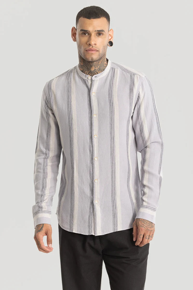 Light Grey Stripes Linen Blend Shirt