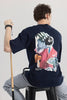 Skythread Navy Blue Graphic Oversized T-shirt