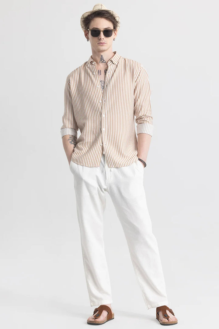 Stripehaven Beige Striped Shirt