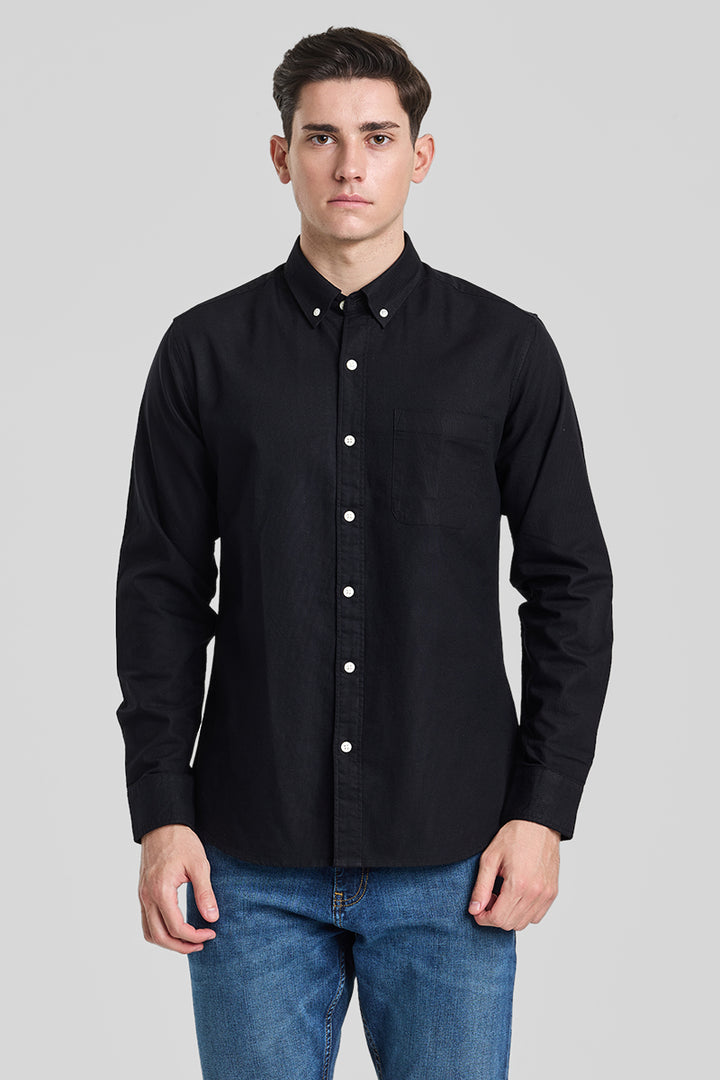 Black Solid Oxford Shirt