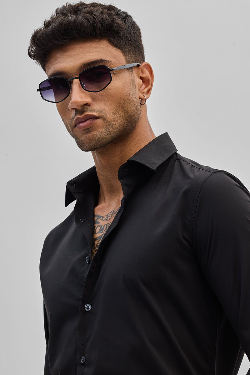 Black Slim Fit Stretch Shirt