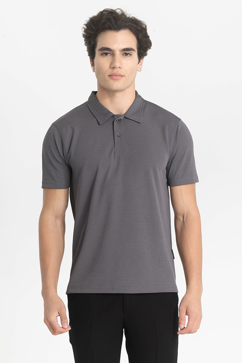 Grey Textured Polo T-Shirt